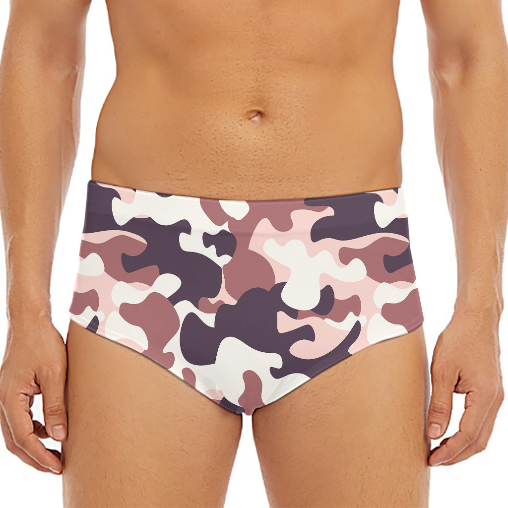 Pink Brown Camouflage Print Men's Triangle Swim Briefs