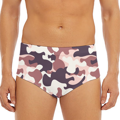 Pink Brown Camouflage Print Men's Triangle Swim Briefs