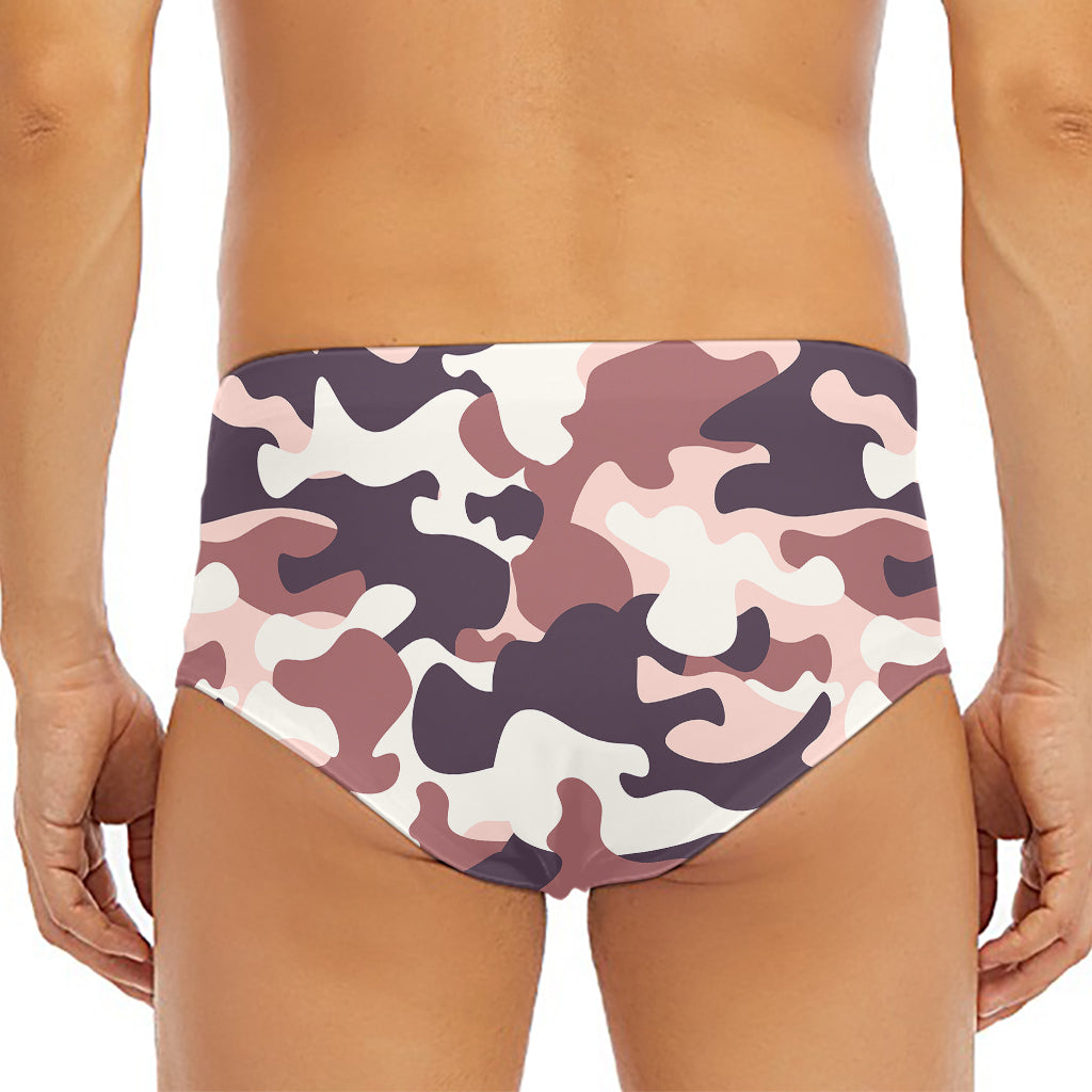 Pink Brown Camouflage Print Men's Triangle Swim Briefs