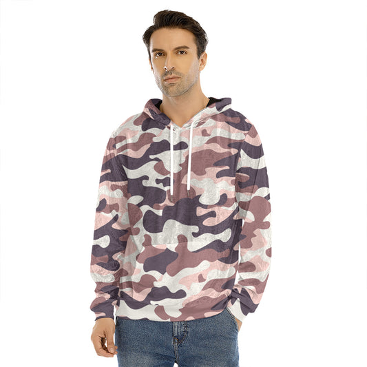Pink Brown Camouflage Print Men's Velvet Pullover Hoodie