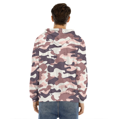 Pink Brown Camouflage Print Men's Velvet Pullover Hoodie