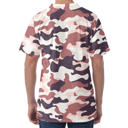 Pink Brown Camouflage Print Men's Velvet T-Shirt