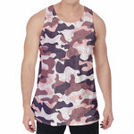 Pink Brown Camouflage Print Men's Velvet Tank Top