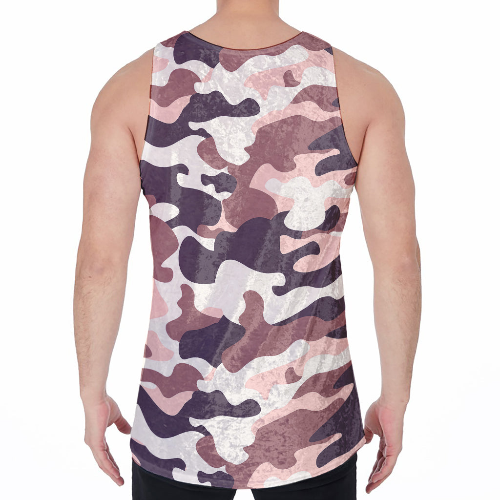 Pink Brown Camouflage Print Men's Velvet Tank Top