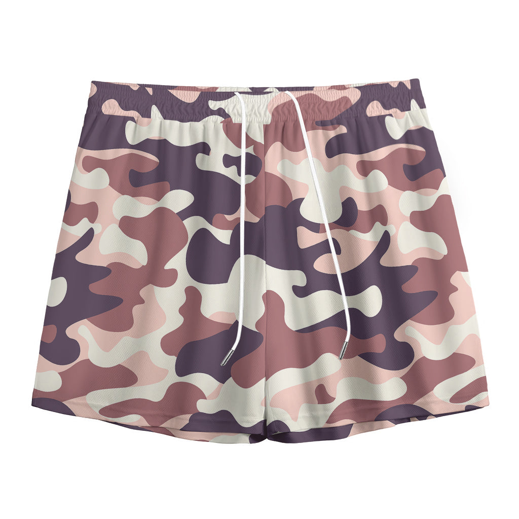 Pink Brown Camouflage Print Mesh Shorts