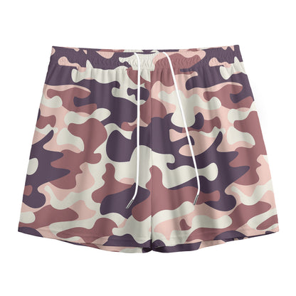 Pink Brown Camouflage Print Mesh Shorts