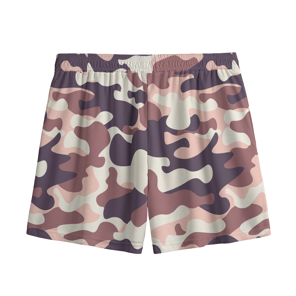 Pink Brown Camouflage Print Mesh Shorts