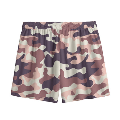 Pink Brown Camouflage Print Mesh Shorts
