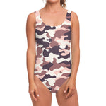 Pink Brown Camouflage Print One Piece Swimsuit