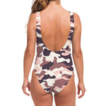 Pink Brown Camouflage Print One Piece Swimsuit
