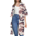Pink Brown Camouflage Print Open Front Beach Cover Up