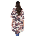 Pink Brown Camouflage Print Open Front Beach Cover Up