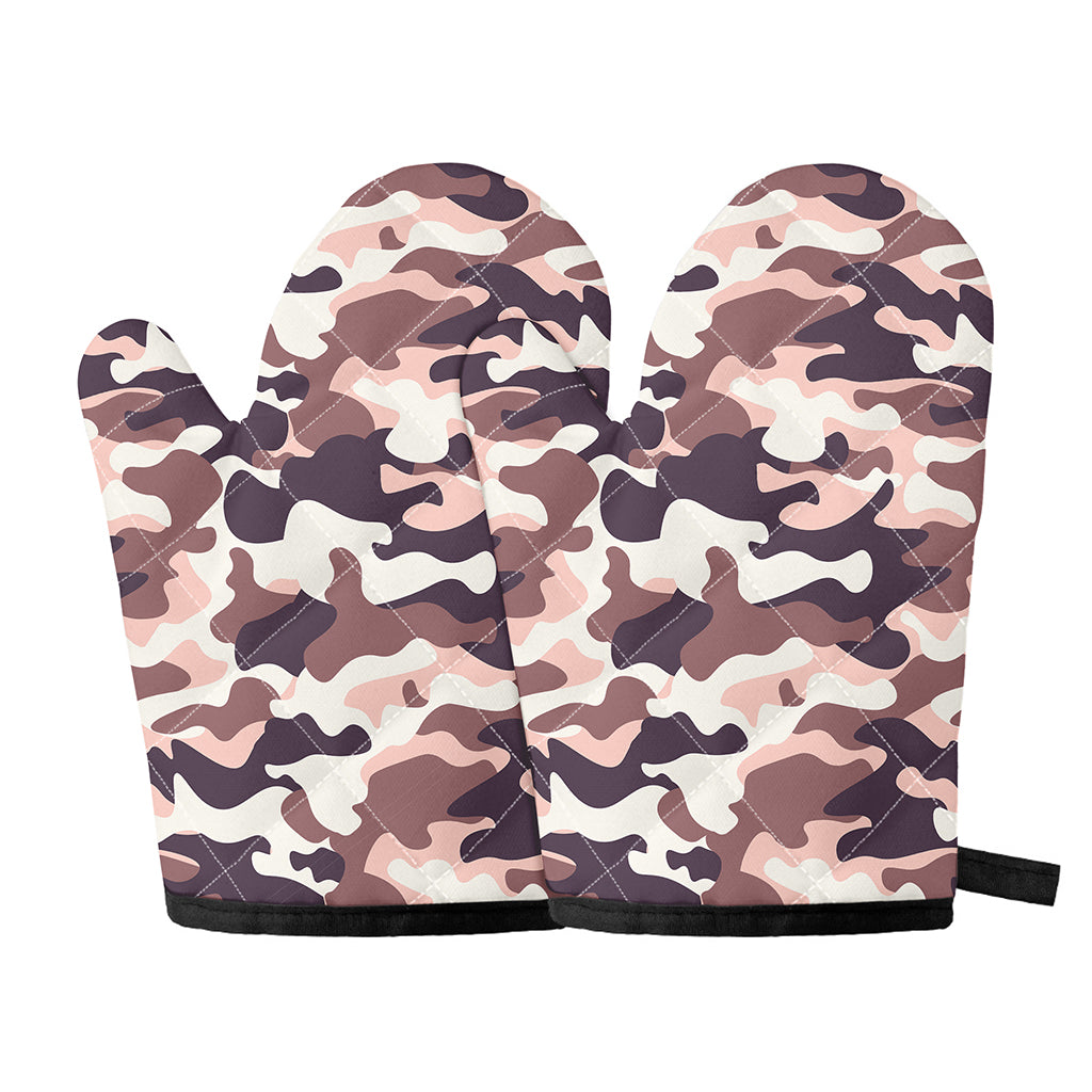 Pink Brown Camouflage Print Oven Mitts