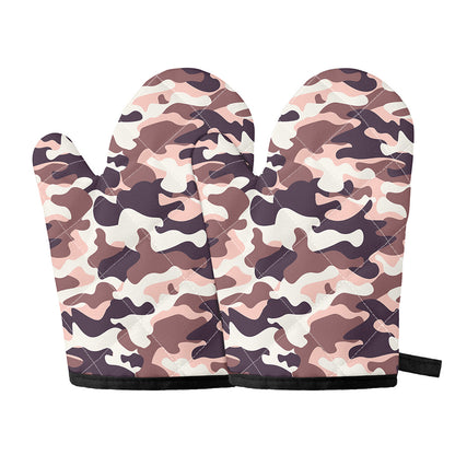 Pink Brown Camouflage Print Oven Mitts