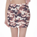 Pink Brown Camouflage Print Pencil Mini Skirt