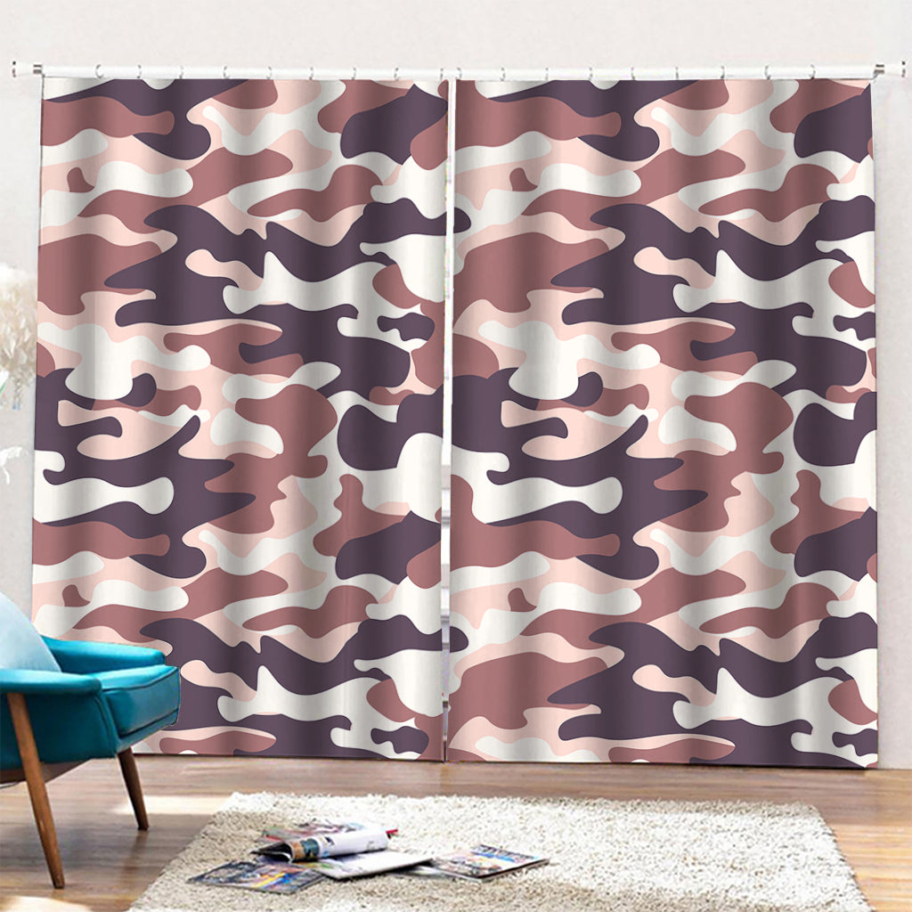 Pink Brown Camouflage Print Pencil Pleat Curtains