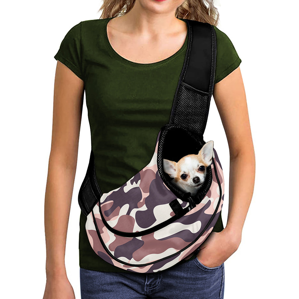 Pink Brown Camouflage Print Pet Sling Carrier