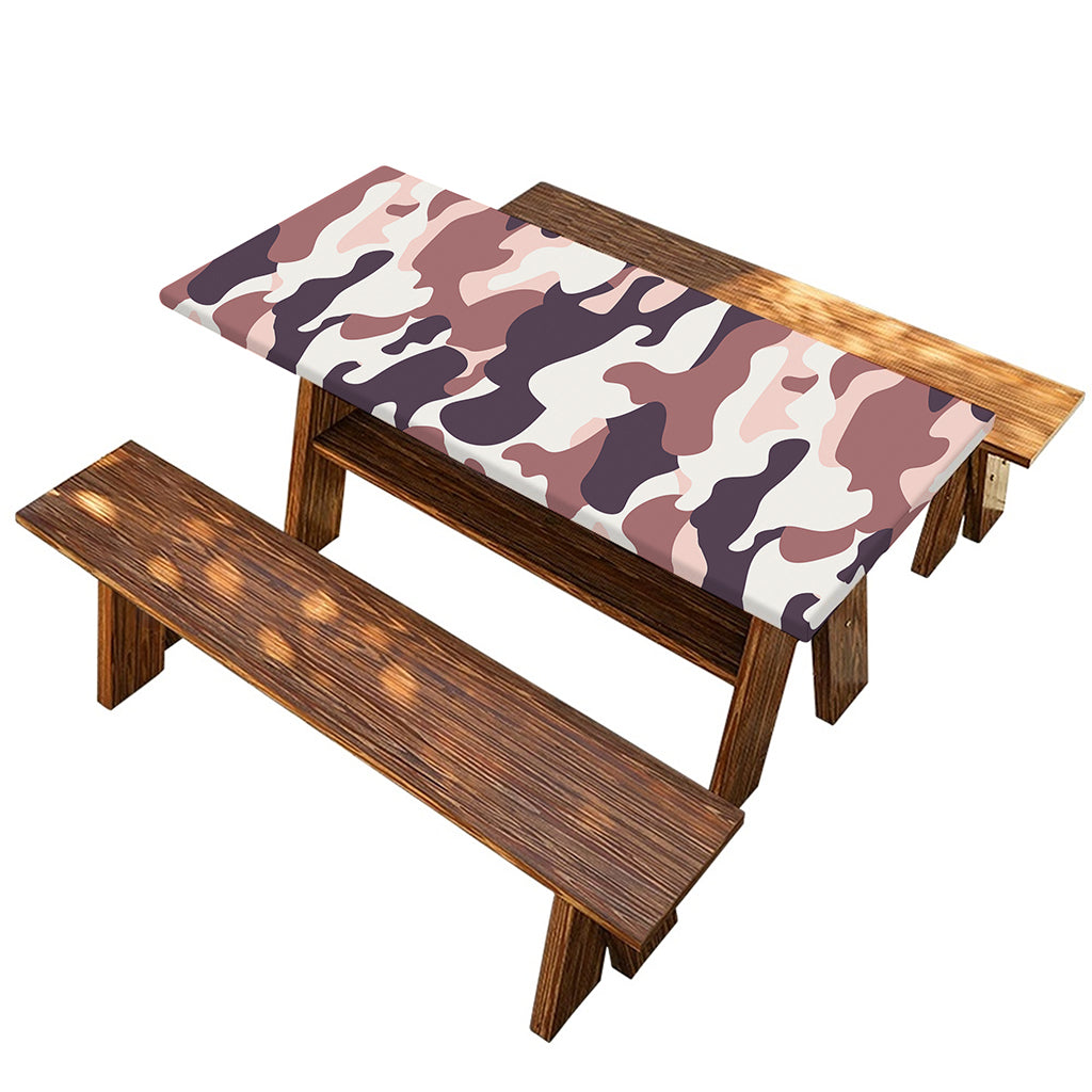 Pink Brown Camouflage Print Picnic Table Cover
