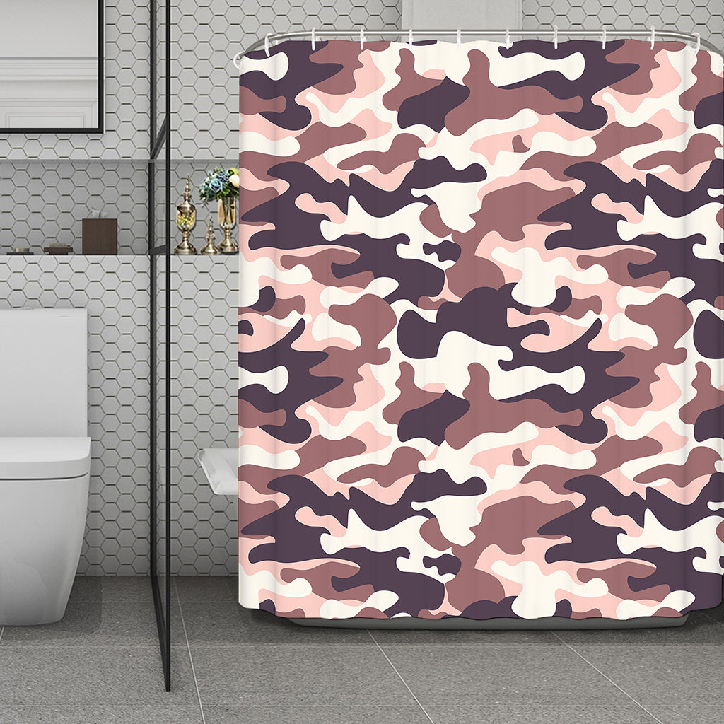 Pink Brown Camouflage Print Polyester Shower Curtain