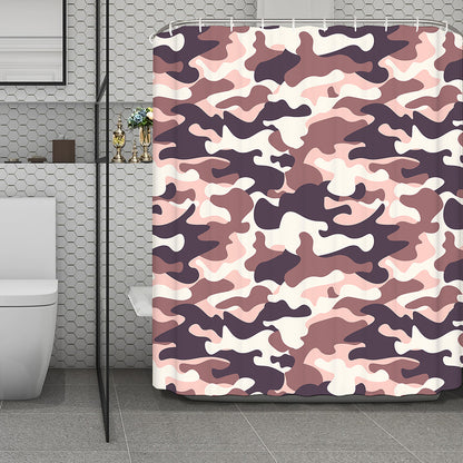 Pink Brown Camouflage Print Polyester Shower Curtain