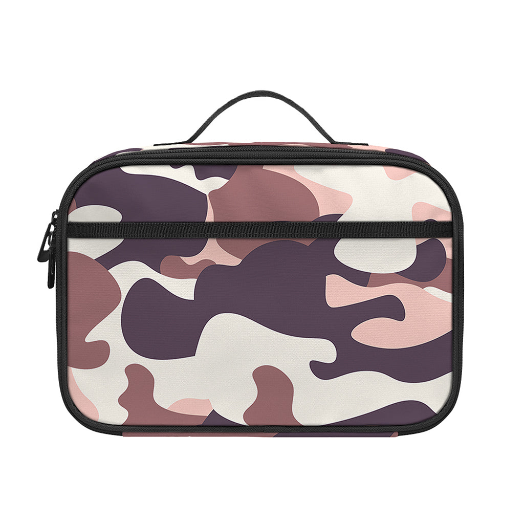 Pink Brown Camouflage Print Portable Lunch Bag