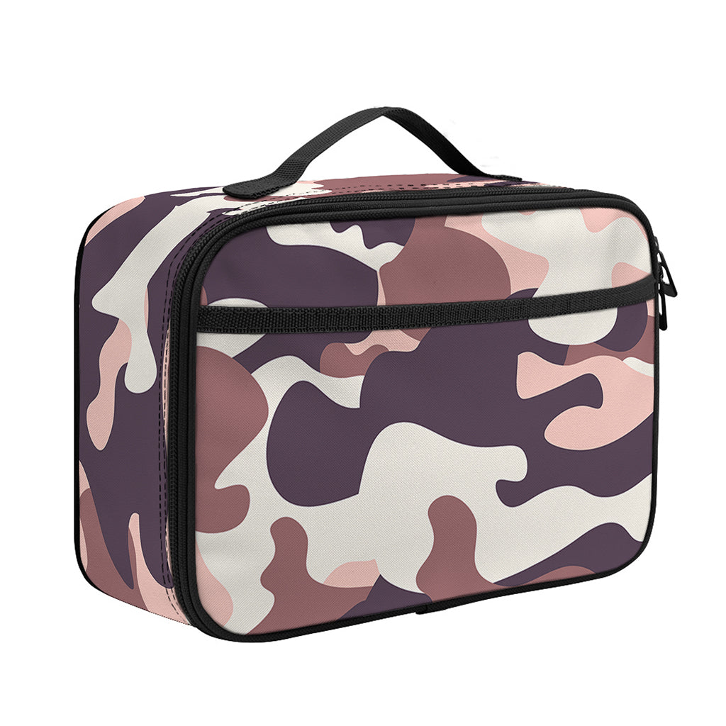 Pink Brown Camouflage Print Portable Lunch Bag