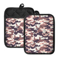 Pink Brown Camouflage Print Pot Holders With Pocket