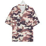 Pink Brown Camouflage Print Rayon Hawaiian Shirt
