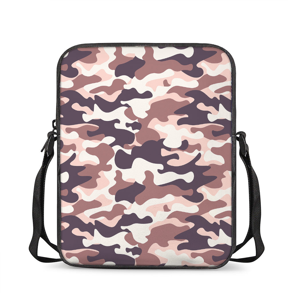 Pink Brown Camouflage Print Rectangular Crossbody Bag