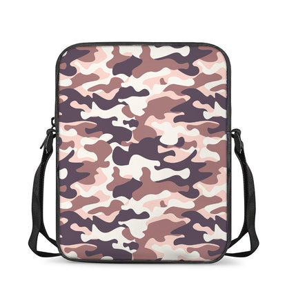 Pink Brown Camouflage Print Rectangular Crossbody Bag