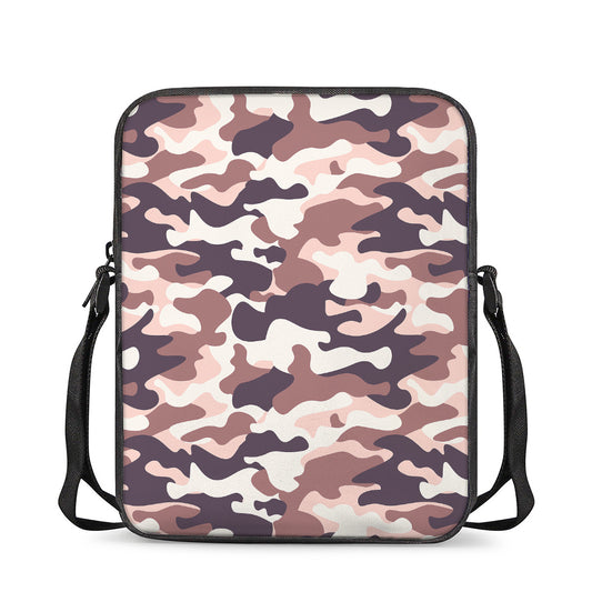 Pink Brown Camouflage Print Rectangular Crossbody Bag