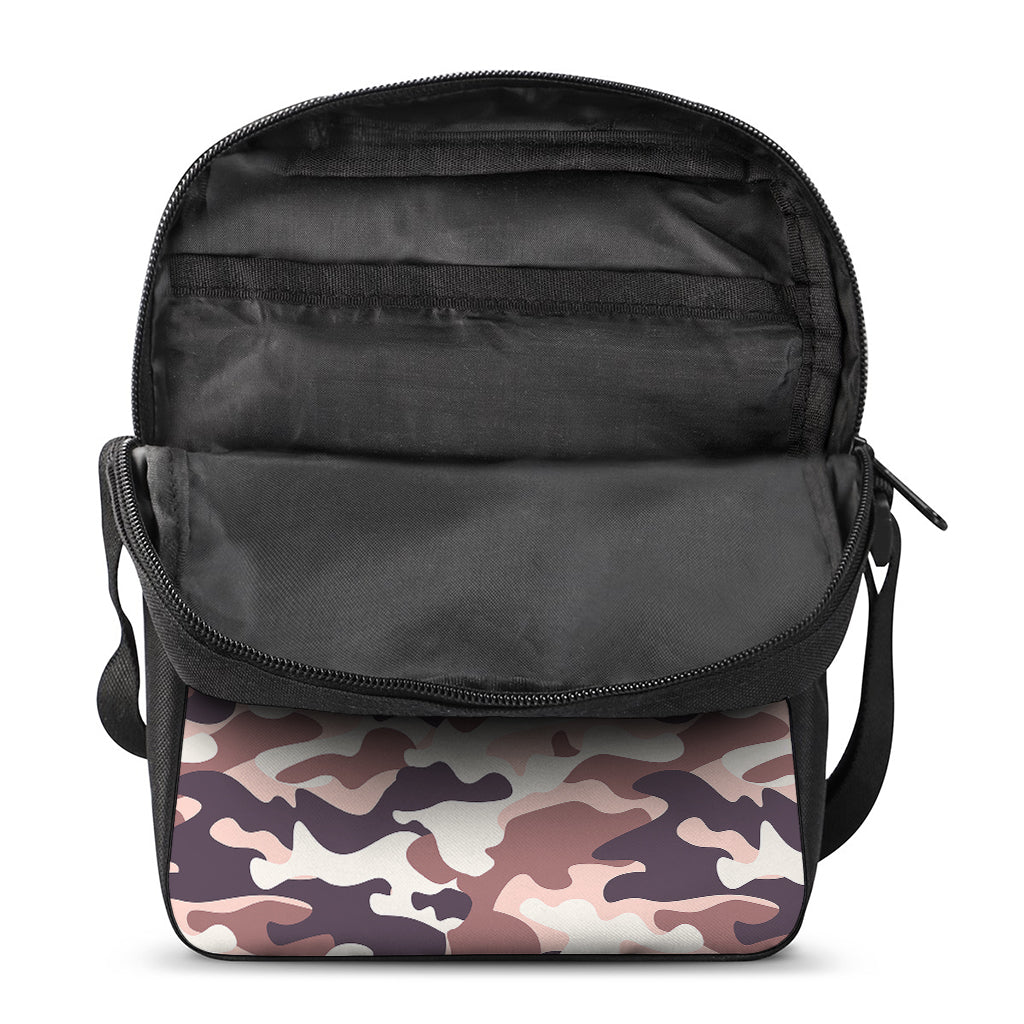 Pink Brown Camouflage Print Rectangular Crossbody Bag