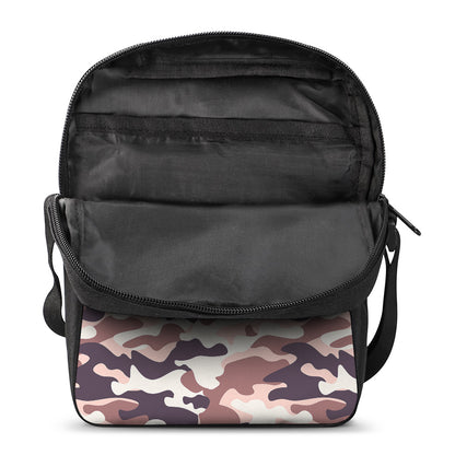 Pink Brown Camouflage Print Rectangular Crossbody Bag