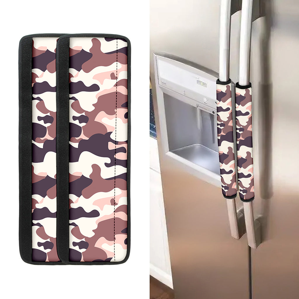 Pink Brown Camouflage Print Refrigerator Handle Covers