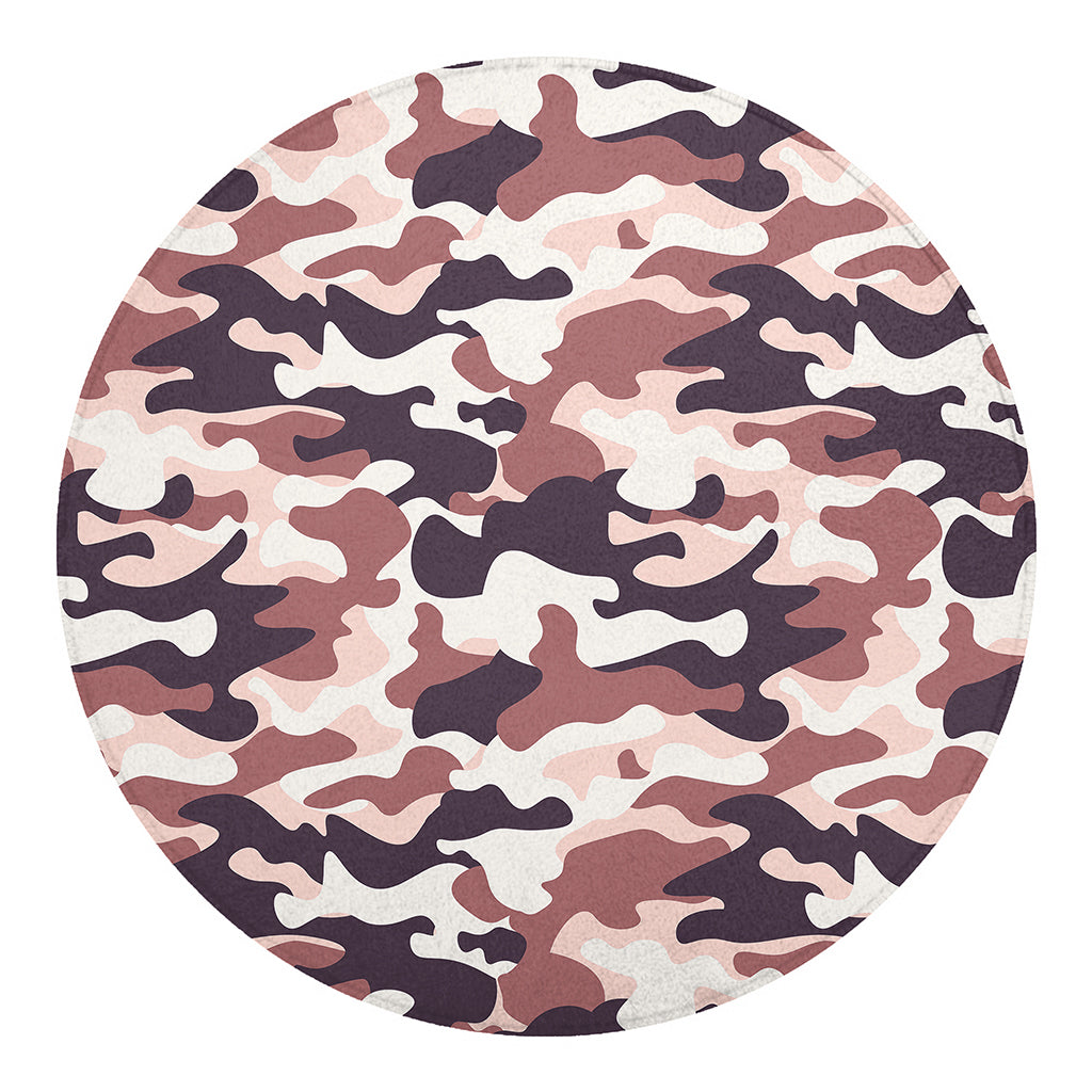 Pink Brown Camouflage Print Round Blanket