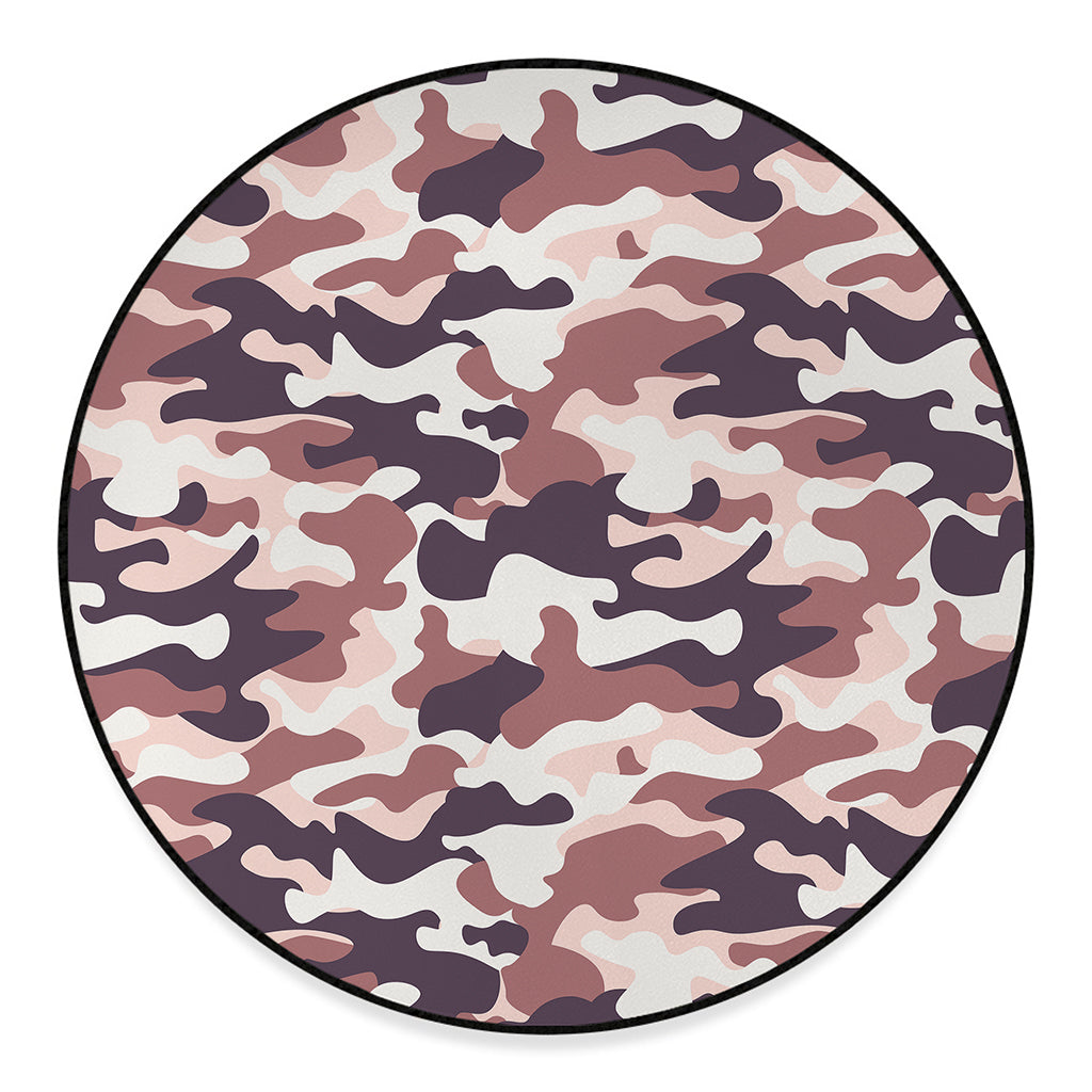 Pink Brown Camouflage Print Round Floor Mat