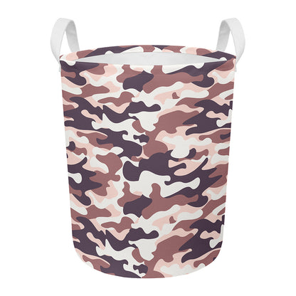Pink Brown Camouflage Print Round Laundry Basket