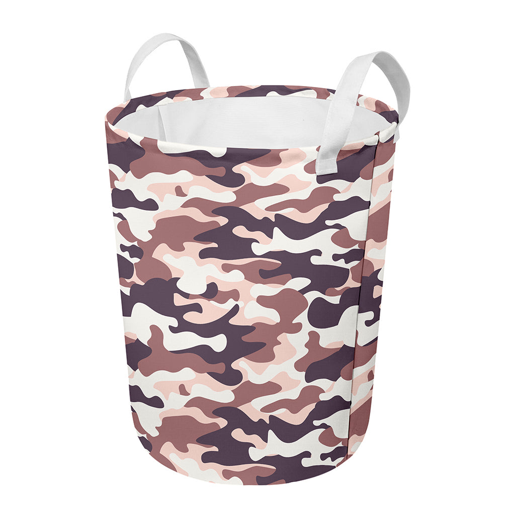 Pink Brown Camouflage Print Round Laundry Basket