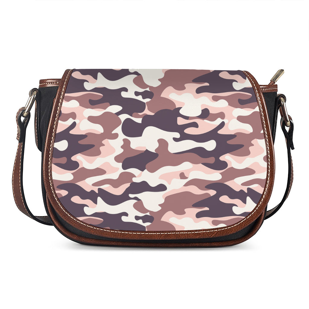 Pink Brown Camouflage Print Saddle Bag