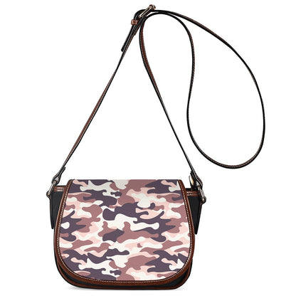 Pink Brown Camouflage Print Saddle Bag