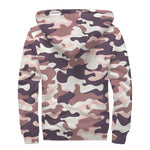 Pink Brown Camouflage Print Sherpa Lined Zip Up Hoodie