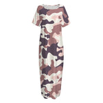 Pink Brown Camouflage Print Short Sleeve Long Nightdress