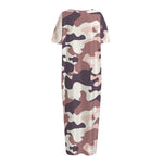 Pink Brown Camouflage Print Short Sleeve Long Nightdress