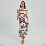 Pink Brown Camouflage Print Short Sleeve Maxi Dress