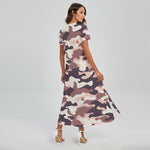 Pink Brown Camouflage Print Short Sleeve Maxi Dress