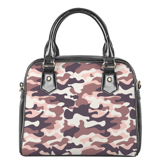 Pink Brown Camouflage Print Shoulder Handbag