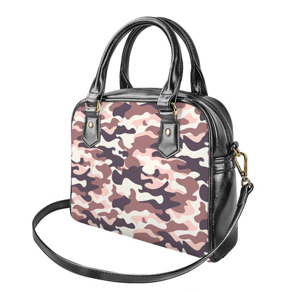 Pink Brown Camouflage Print Shoulder Handbag