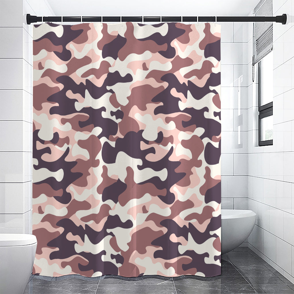 Pink Brown Camouflage Print Shower Curtain