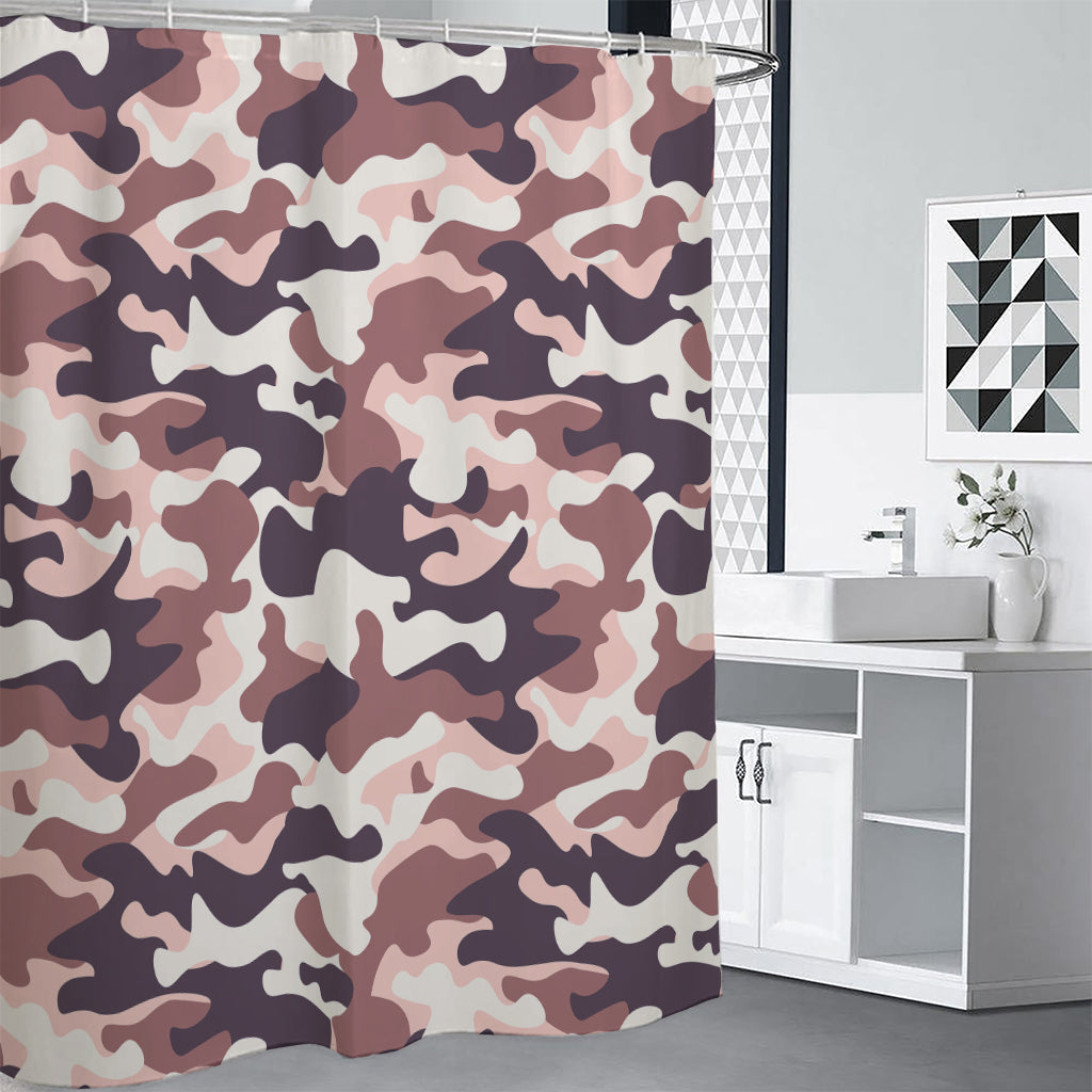 Pink Brown Camouflage Print Shower Curtain