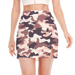 Pink Brown Camouflage Print Side Slit Mini Skirt